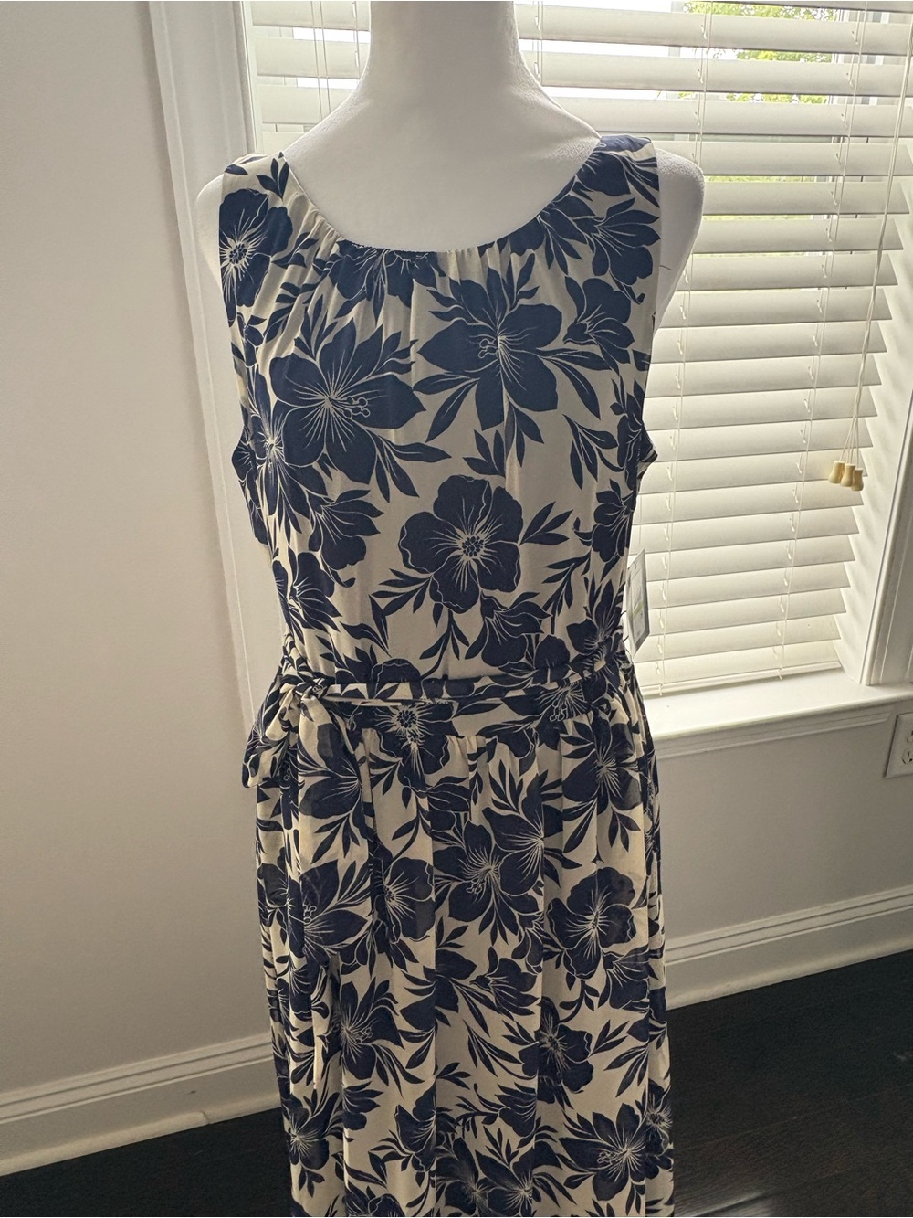 Sleeveless Maxi Dress with Navy Floral Print